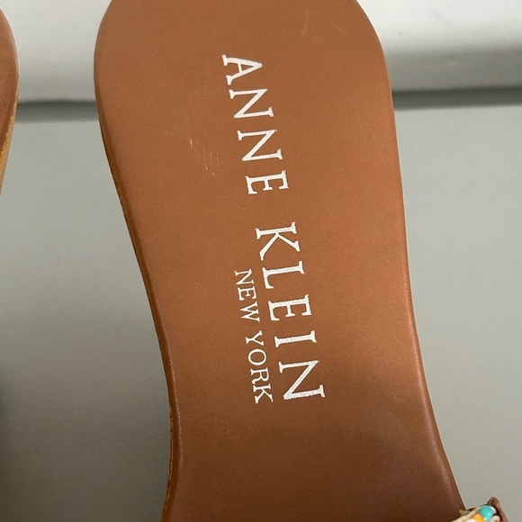 Anne Klein Beaded Plateform Wood Wedge Sandals Sz 10 - Picture 12 of 13